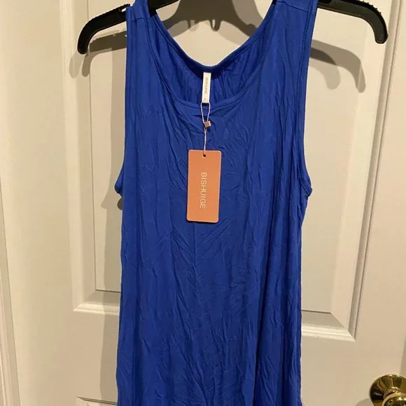 maxi dresses for mother of the bride beach wedding Women's Soft Supima Cotton Easy Cover-Up T-Shirt Pocket Dress | Navy main image 0